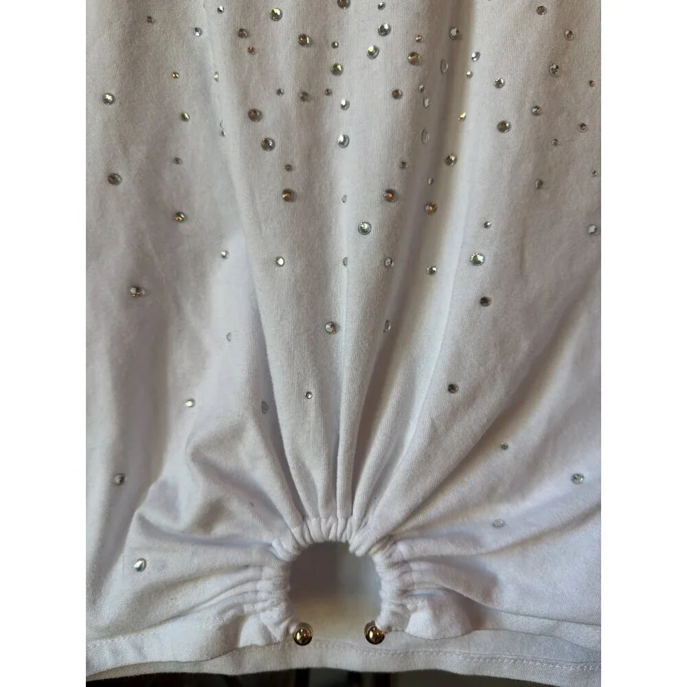 Le Superbe Iced Trancas RHINESTONE Embellished Cropped Tee White Womens Size XS